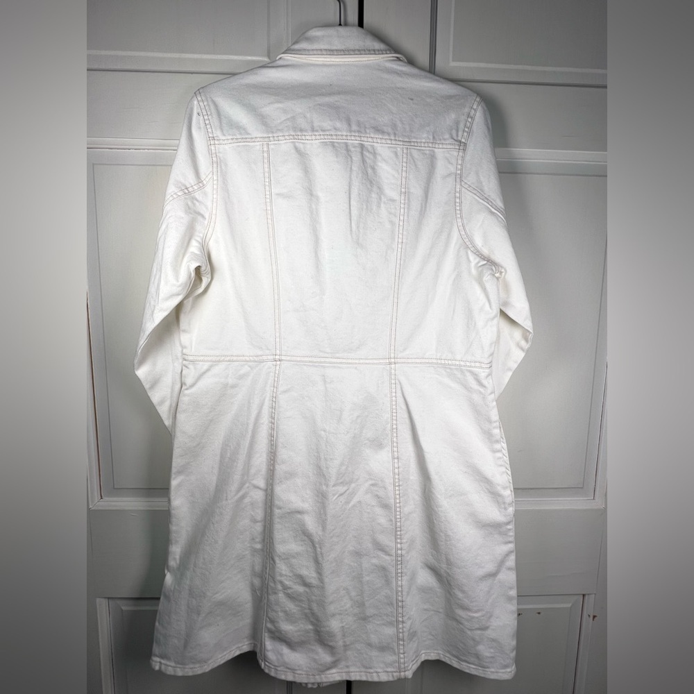 NWOT Frye Off White Button-Up Denim Dress Side Pockets Copper Button Size Large - Picture 4 of 10